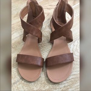 Brown Leather Ankle Zip Up Sandals